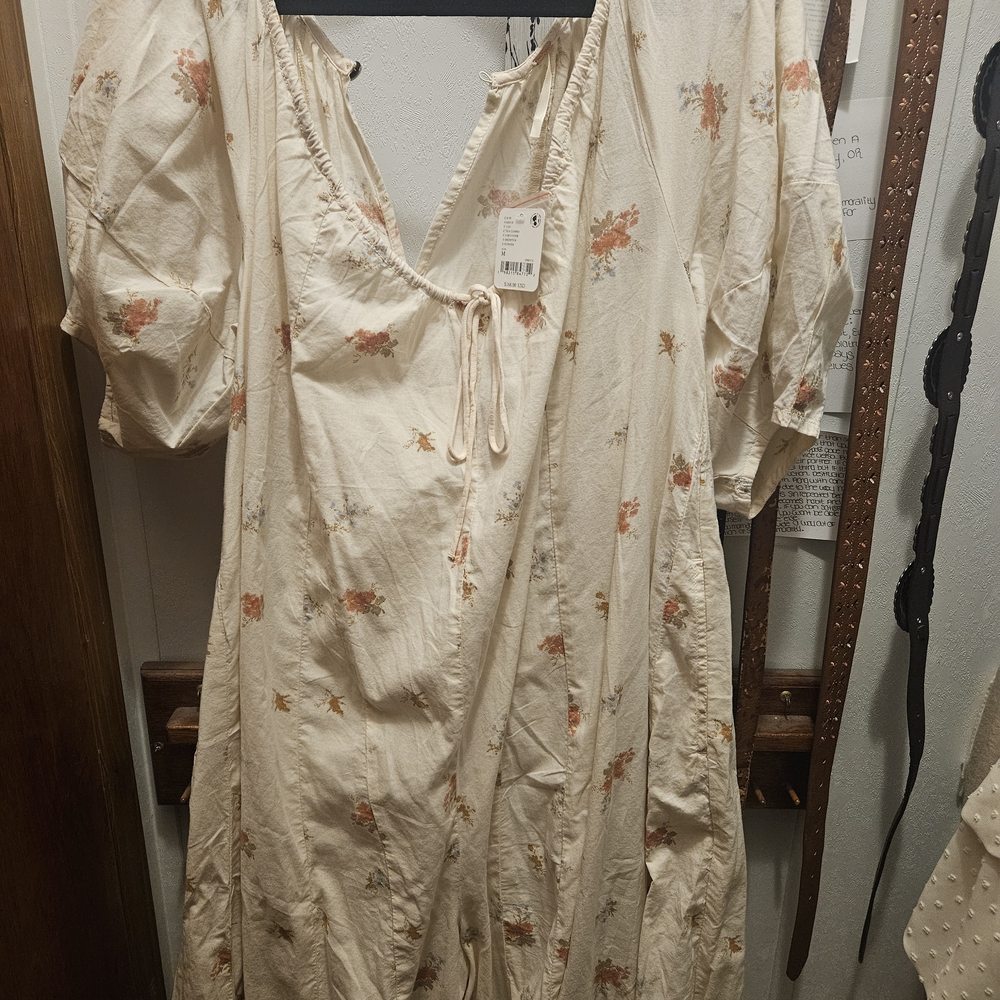 Free People Cream Floral Jumpsuit